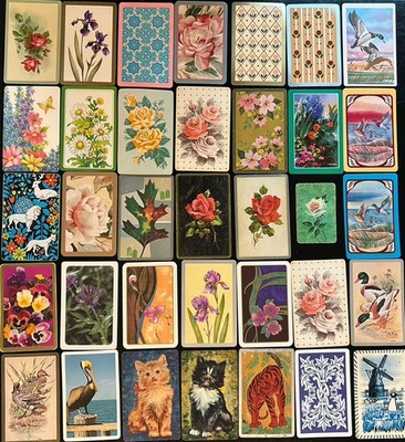 Lot Of 35 Single Swap Playing Cards- Flowers, Birds, Cats Nature - Many vintage