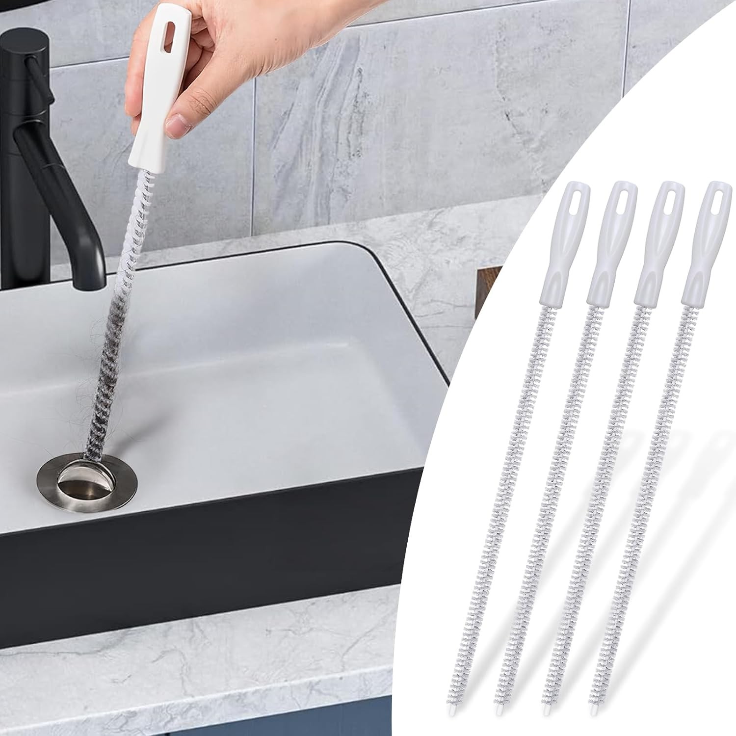 4Pcs Sink Cleaning Brush, Drain Unblocker Tool 45cm, Flexible Drain Snake for