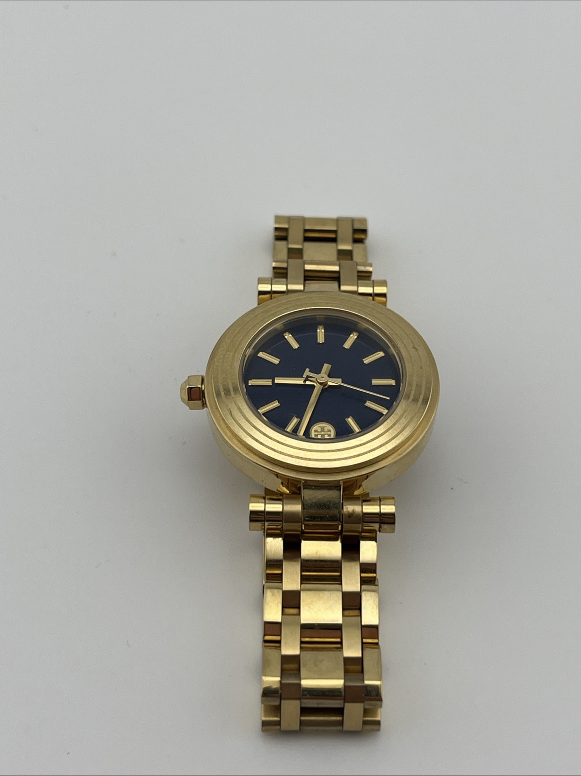 Tory Burch Classic Small Navy Blue Dial & Gold Tone Watch TBW9010 *Working* thumbnail 4