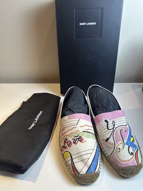 Espadrillas Saint Laurent multicolore con logo YSL autentiche nuove con scatola taglia 42 (US 9)