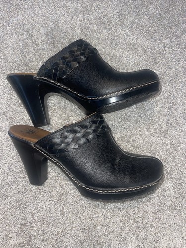 Sofft Black Leather Clogs Mules High Heels Womens Shoes Sz 10 - Picture 2 of 10
