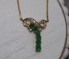 14k YG Natural Colombian Emerald 1.46ct  Diamond 0.32ct Necklace 5.27G/16in/1mm