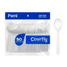 PAMI Heavy-Weight Disposable Plastic Soup Spoons 50-Pack - Bulk King Size Delu