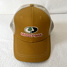 Mossy Oak Mens Trucker Hat Gold Brown Embroidered Logo Snap Back Mesh Hunting