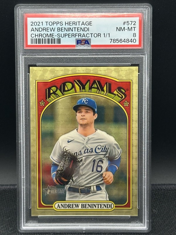 2021 Andrew Benintendi 1/1 Topps Heritage Chrome Superfractor #572 PSA 8 Royals