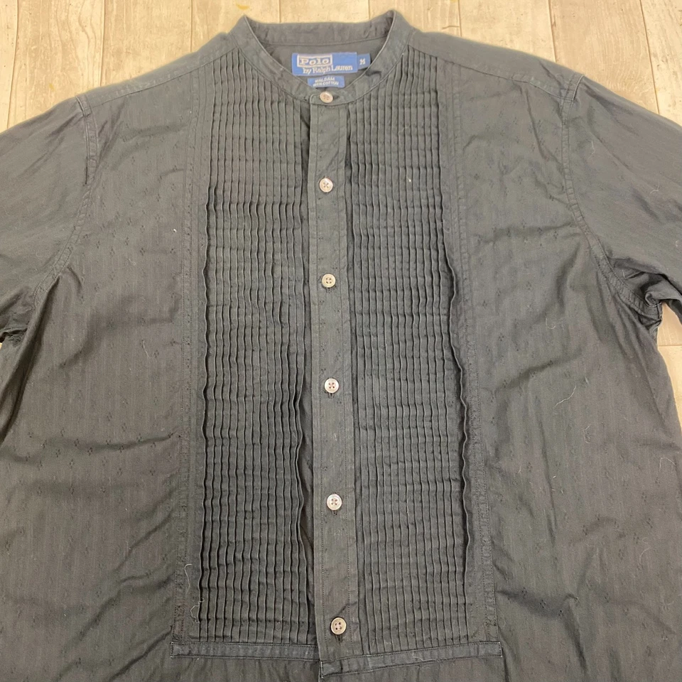 Vintage Ralph Lauren Polo Chemise De Soirée Habillée Noire M Cufflink - Photo 2/4