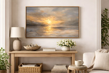 Large Sunset Canvas Wall Art, Neutral Modern Painting H 71cm x W 101cm