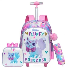 Rolling Backpacks for Girls with Lunch Box Backpack with Wheels for Travel Ro...