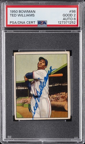 1950 BOWMAN #98 TED WILLIAMS PSA 2 DNA AUTO 8
