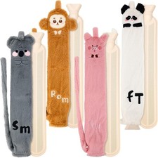 4 Pack Long Hot Water Bottle W/ Soft Cover 2 L Cute Animal Shapes Rubber Hot