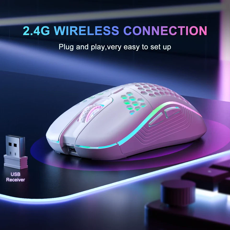 RGB Wireless Gaming Mouse - Ergonomic Honeycomb Design, 6 Buttons, Rechargeable - Image 4 of 4