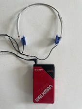 Sony FM Stereo Walkman SRF-20W Tested Working Red w/ Sony Headphones