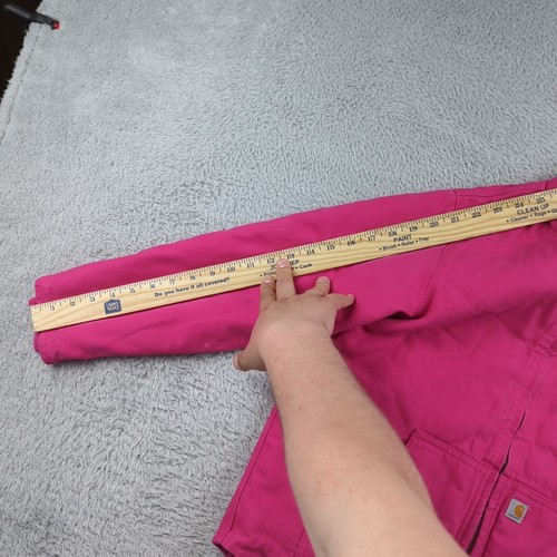 Carhartt Jacket Girls Large (14) Pink Duck Canvas Active Hooded Sherpa Line Work - Picture 18 of 23