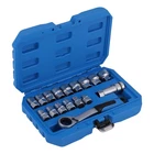17Pcs Socket Set Metric Go-thru 3/8" 1/2" Adaptors Ratchet Chrome 10-24mm