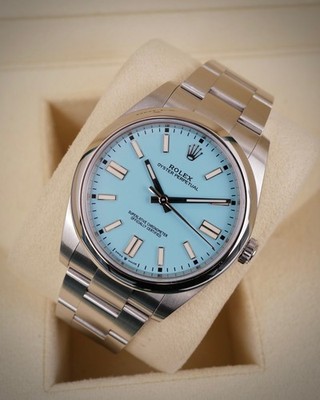 Rolex 124300 Oyster Perpetual 41mm Custom Turquoise Dial Tiff Box Papers 2023