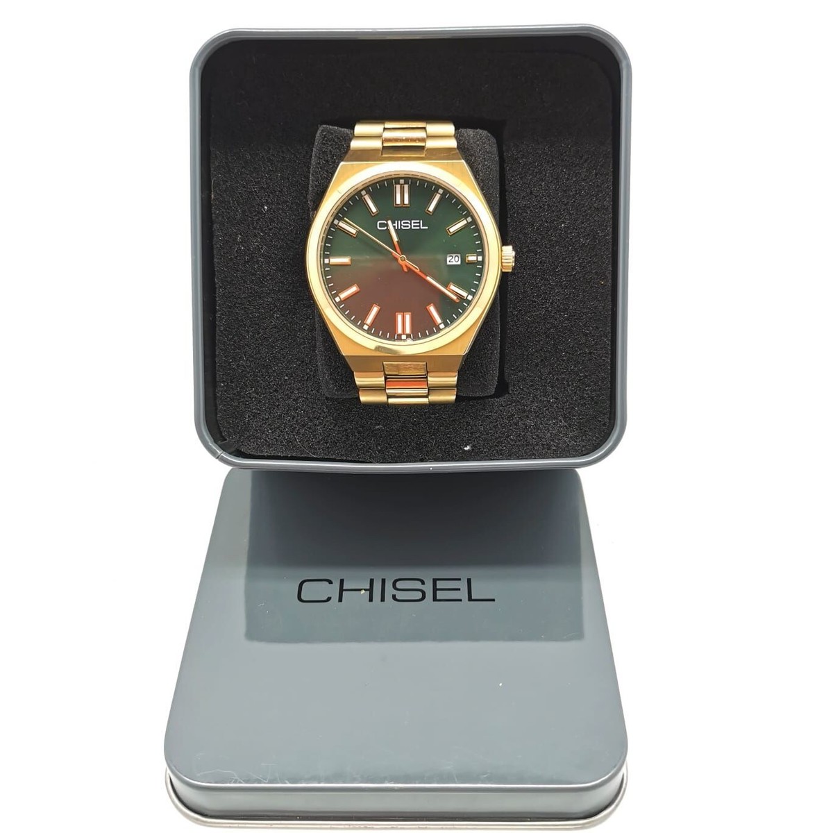 Chisel Green Dial Gold Tone Stainless Steel Mens Analog Watch