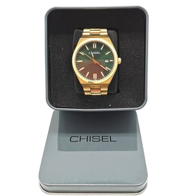 Chisel Green Dial Gold Tone Stainless Steel Mens Analog Watch