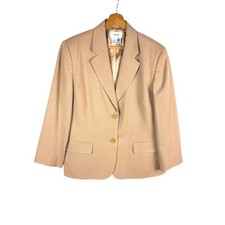 Talbots 100 Wool Blazer 14 Tan Two Button Professional Classic Neutral Minimal