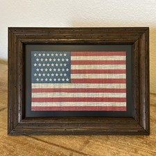 48 Star Staggered American Flag 1912 Antique Linen Framed With Stand US AZ NM