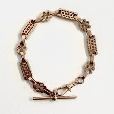 T-Bar 9ct Gold Bracelet Stars & Bars Chain 375 Rose Gold - 8" Inches