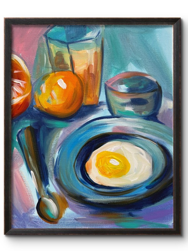 EUROPEAN BREAKFAST EXPRESSIONISM 14X11 ORIGINAL ART MODERN HOME