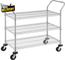 3-Tier Commercial Grade Rolling Cart Heavy Duty Utility Cart with Wheels and H..