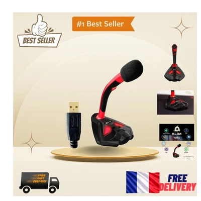 KLIM Voice - Microphone à Pied USB avec Col de Cygne, Filtre Anti-Pop et LED - Photo 1/4