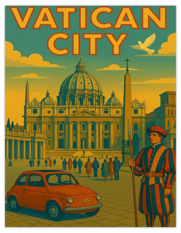 💒 Vatican City Retro Magnet – Large Fridge Magnet Travel Souvenir Gift