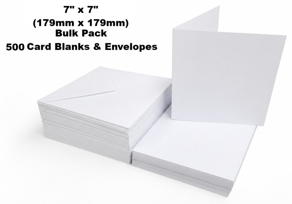 Premium 7"" x 7"" White Card Blanks & Envelopes – 250gsm (Pack of 500)