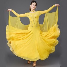 Latin Ballroom Dance Dress Modern Salsa Waltz Standard Long Dress J091 Yellow
