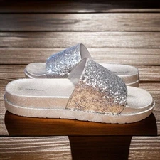 Top Moda Glam Coconut Girl Kidcore Silver Glitter Slides