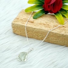 925 Sterling Silver Chain Pendant Handmade Green Amethyst Jewelry - Gift For Her