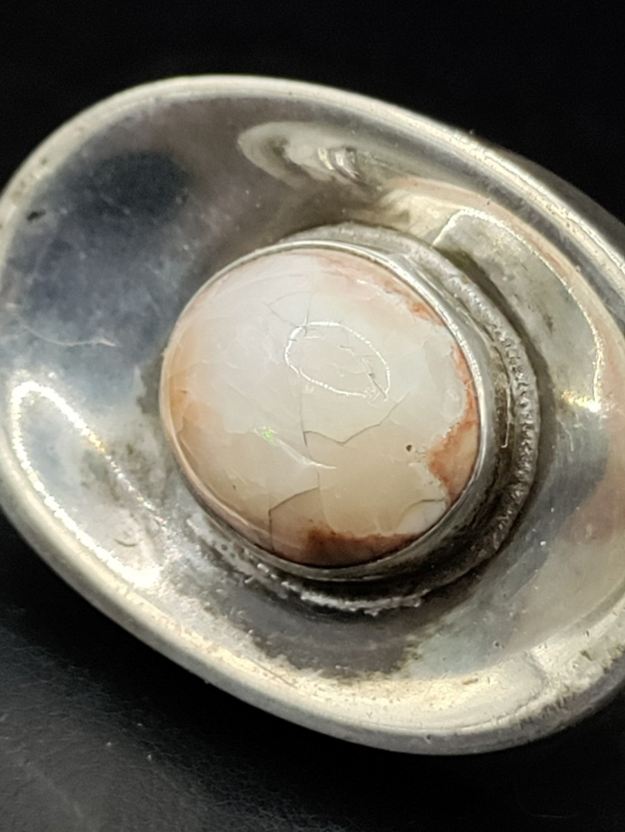 Sterling Silver Mexican Fire Opal Unisex Oval Cuff Links View 2