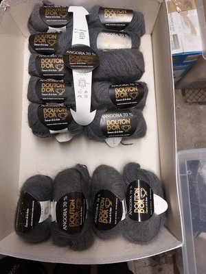 280g / 14x 70% Angora Wolle Bouton d'or dunkelgrau Fb. 543 selten