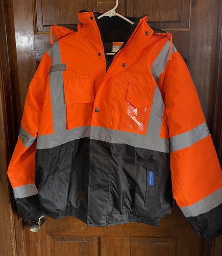 Reflective High Vis Winter Jacket, Detachable Hood, Safety Orange *NEW* L, 2XL - Afbeelding 1 van 6
