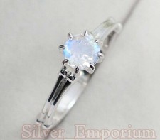Natural Rainbow Moonstone Gems Solid 925 Sterling Silver Wedding Ring For Women