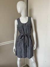 CALVIN KLEIN NEW! Chambray Blue Sleeveless Lined Belted Utility Cargo Dress 10