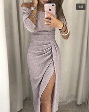 New Gathered Waist Off The Shoulder Sexy Pink Prom Dress With Slit Size Small