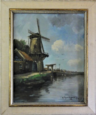 H C KRANENBURG (1871-1948) TOP-Holland-Gemälde 1931: WINDMÜHLE AM KANAL