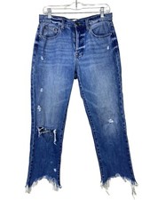 Pistola Women Charlie High Rise Straight Jeans 28 Raw Hem Button Fly Blue Denim
