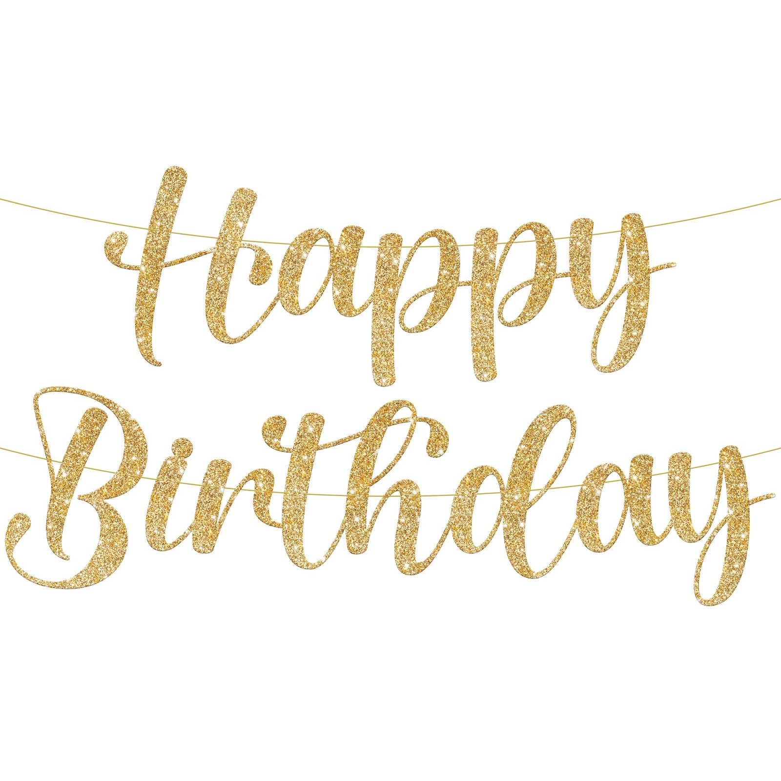 KatchOn Glitter Gold Happy Birthday Banner - Pre-Strung 10 Feet | Gold Happy ...