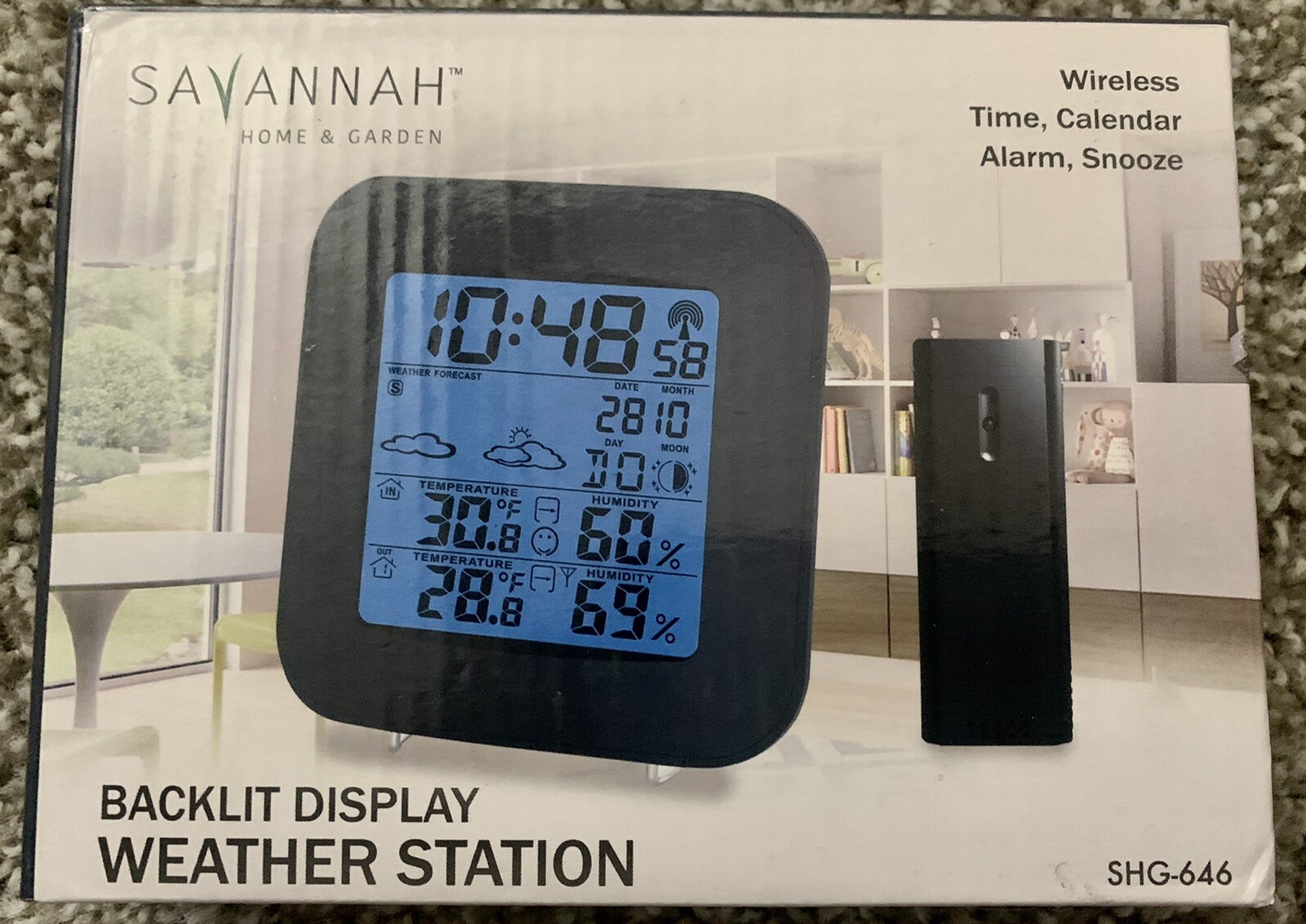 Savannah Backlit Weather Station- Wireless, Time, Calendar, 