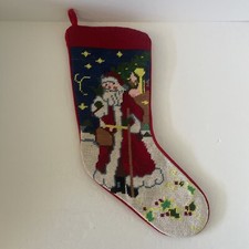 Needlepoint Christmas Stocking Santa Claus With Toy Sack
