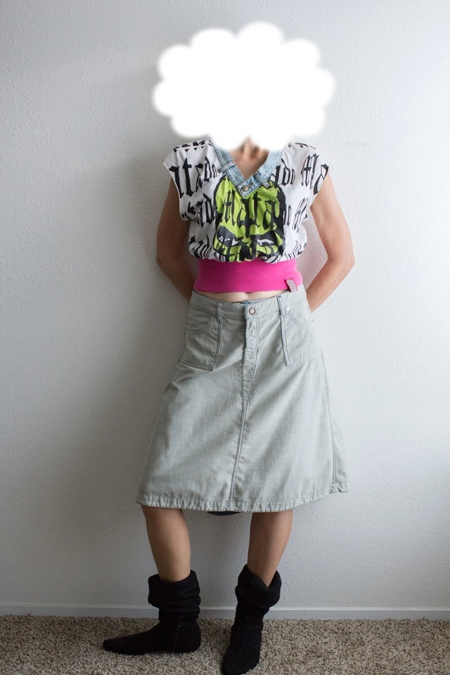 Vintage 4 in 1 Miss Sixty Reversible Blue Jean Denim Wrap Around Belted Skirt M - Image 3 of 4