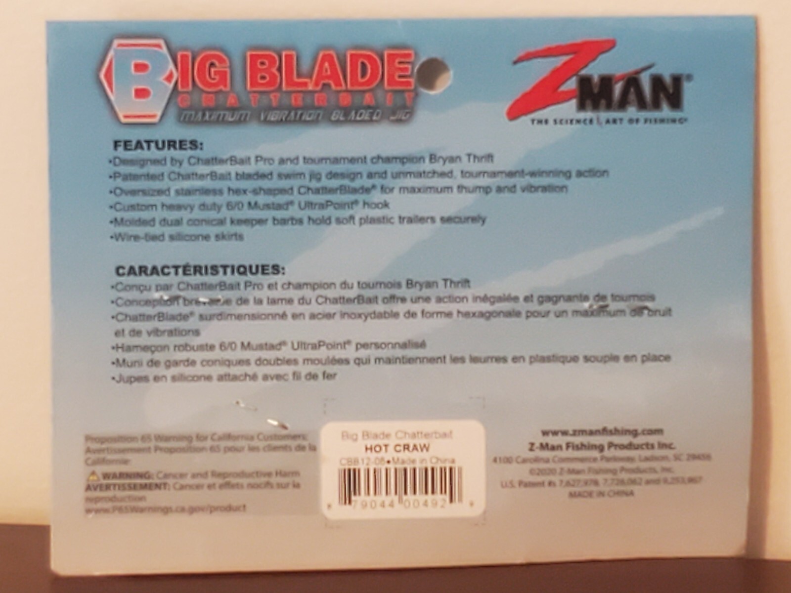 Z-Man Big Blade ChatterBait Maximum Vibration Bladed Jig 1/2oz CBB12-08 Hot Craw - Image 2