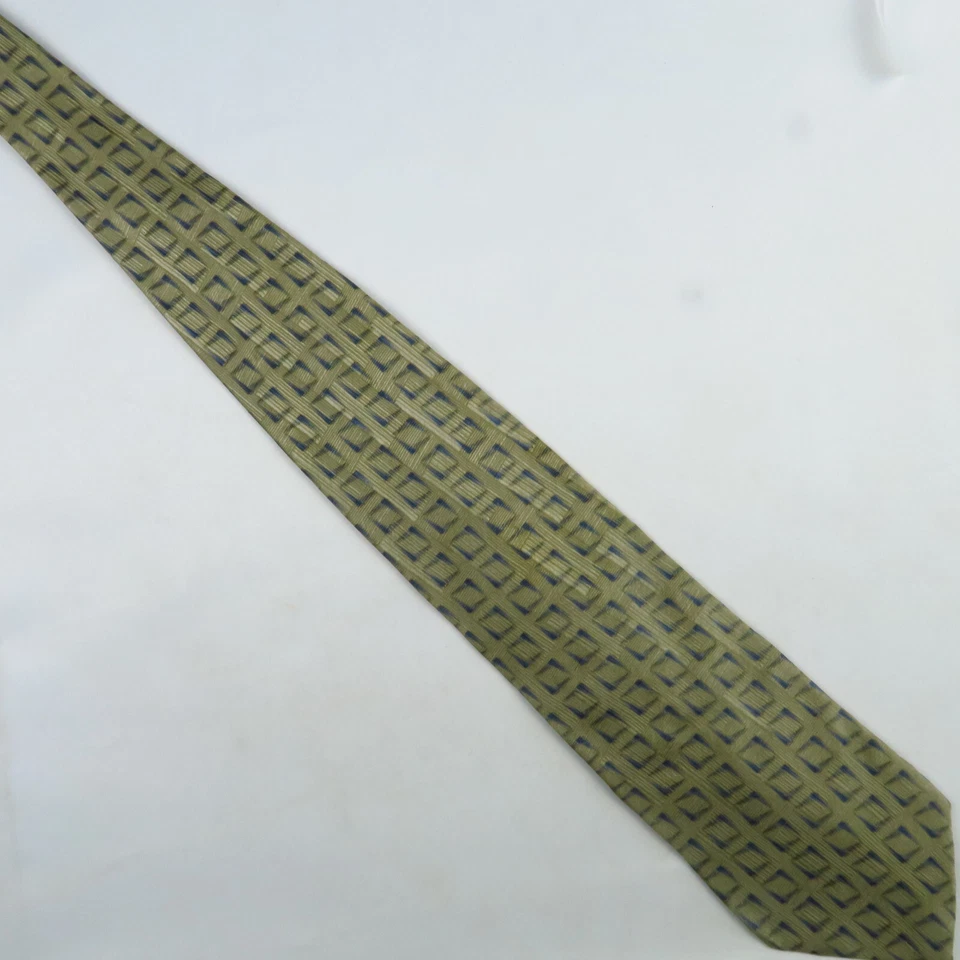 Bill Blass Mens Neck Tie Green Blue Geometric Print Woven Textured Silk 58x3.75 - Image 2 of 4