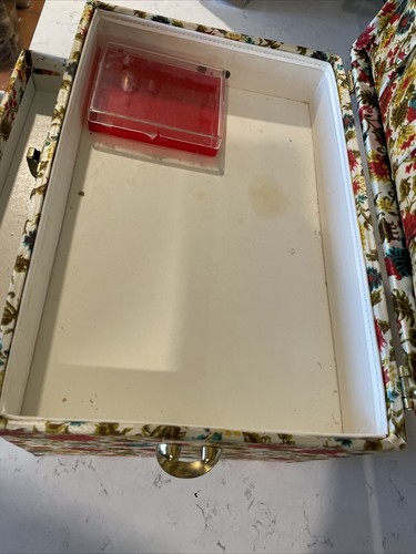 GRANNY CHIC Fabric Sewing Box 1970's Floral 70s Jewelry Crafting Storage Travel - Picture 6 of 15