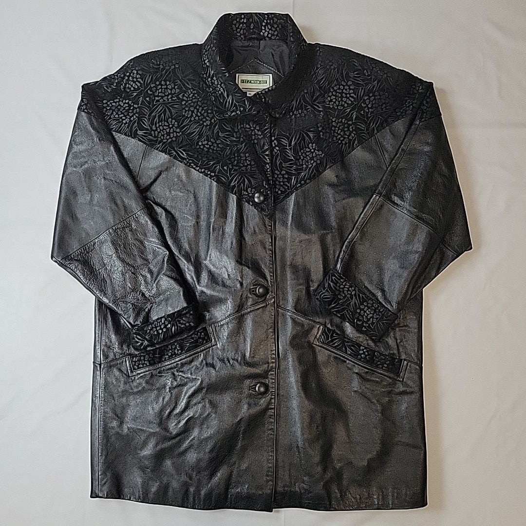 Fitz Wright Floral Embossed Leather Button Coat W… - image 3