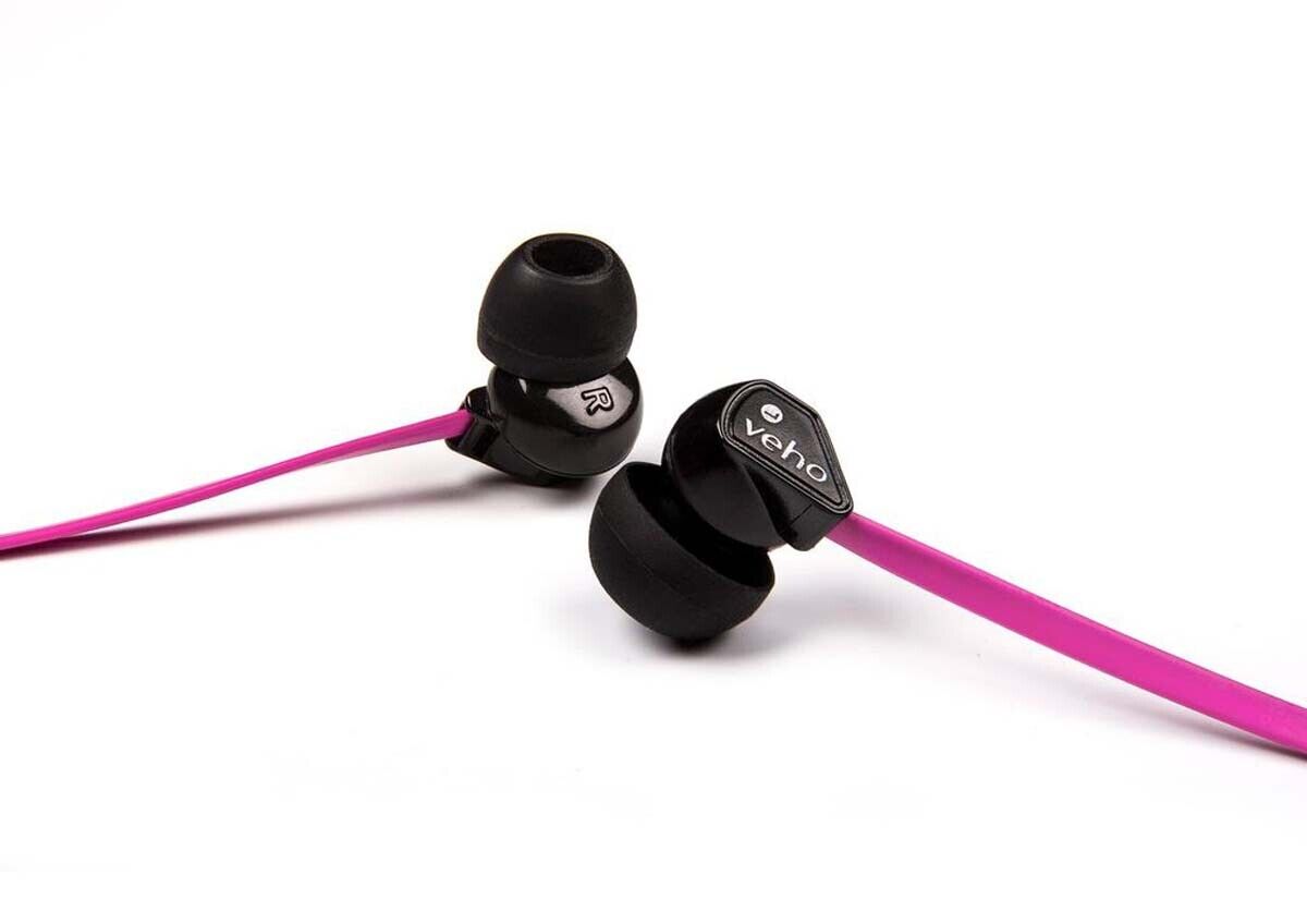 Veho Z1 In Ear Kopfhörer mit Kabel pink Stereo 3,5 mm Anschluss Noise Cancelling