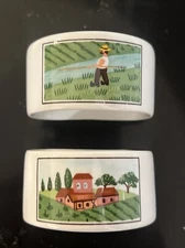 Set Of 2 Villeroy & Boch Design Naif Napkin Rings Fishing & Village Luxembourg
